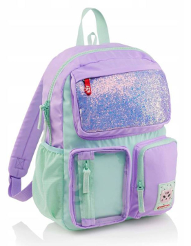 Mochila Com 3 Bolsos Lilás E Turquesa 40Cm