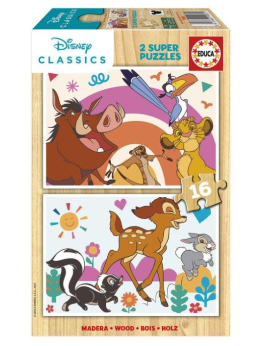 Puzzle Educa madeira 2x16 animais Disney