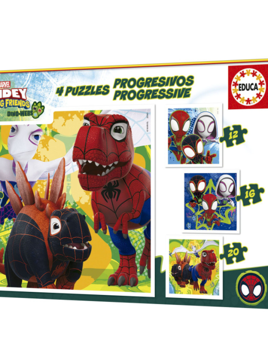 Puzzle Educa Progressivo 12-16-20-25 Peças Spidey e Seus Incríveis Amigos Dino-Webs