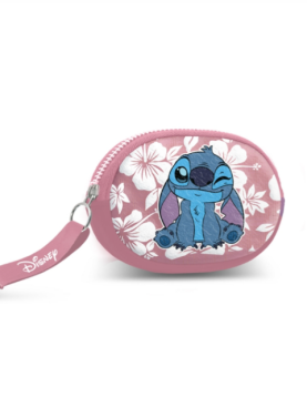 Stitch – Porta-Moedas Oval Rosa c/ Flores Brancas “Maui”