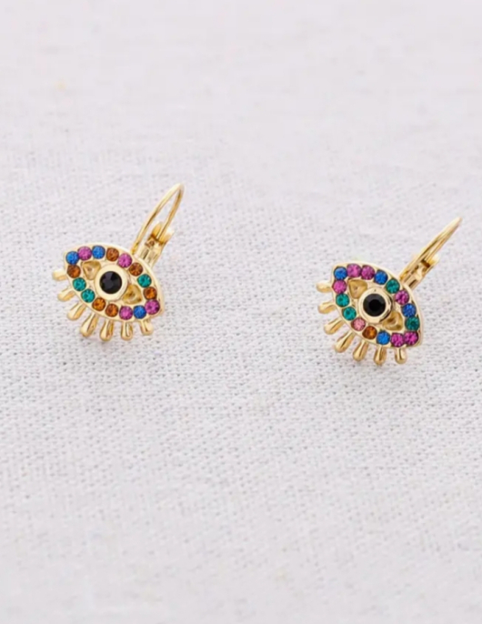 Brincos Aço Olho Turco Cristais